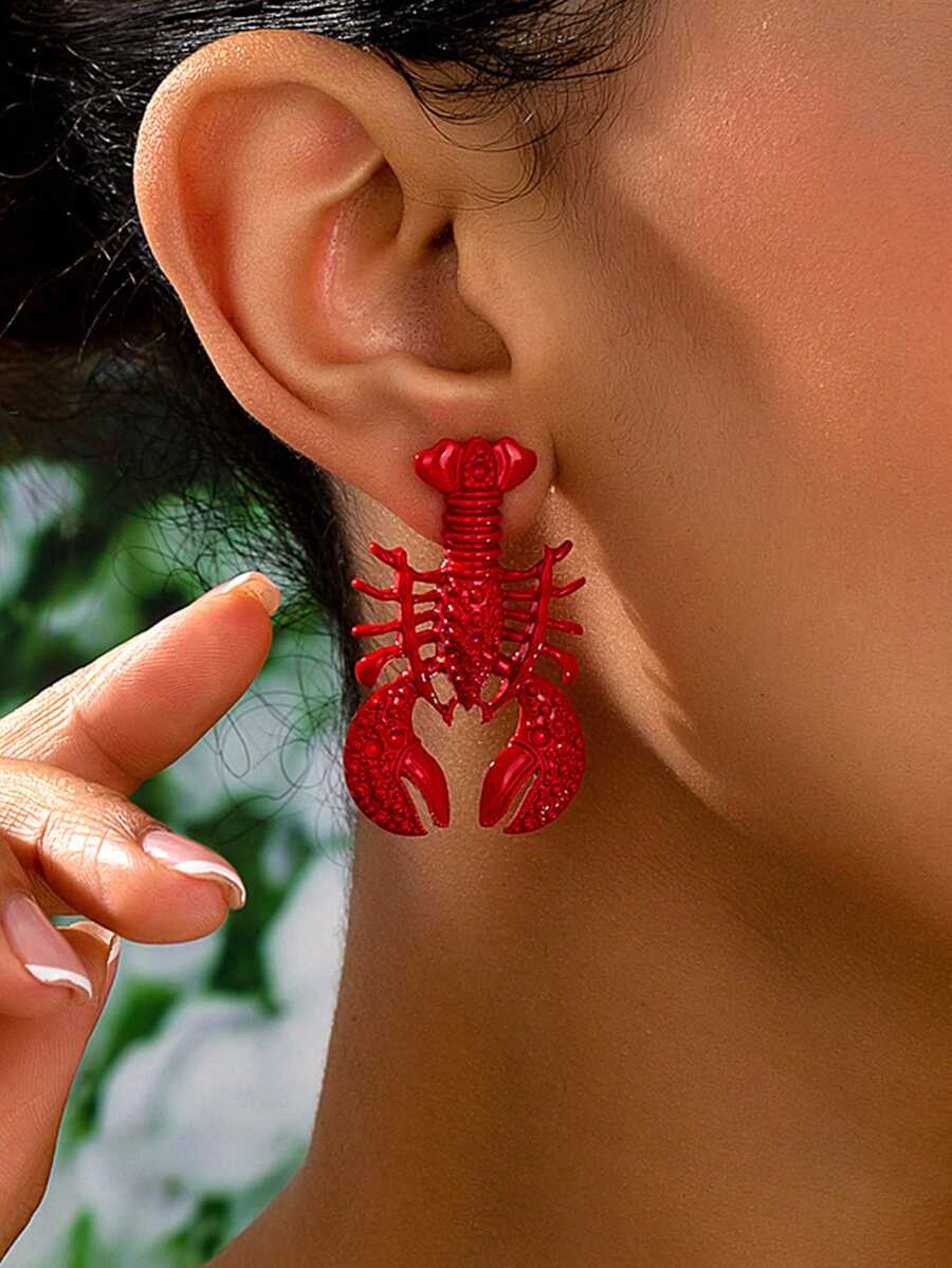 1 对时尚独特的彩绘龙虾耳环，适合女性派对、聚会、节日、海滩度假穿着 - 耳環 - 查看 1