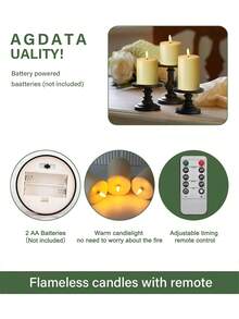 3pcs Flameless Pillar Candles, Battery Operated Candles, Romantic Atmosphere Decor Lights, Smokeless Electronic LED Candles, Suitable For Home, Festival And Wedding Decorations - 3 Packs - Beige - View 10