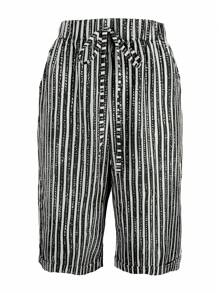 Women's Fashionable Summer Striped Print Drawstring Pocket Casual Shorts
