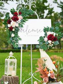 2pcs Artificial Gray Rose Wedding Arch Flowers, Wedding Welcome Sign Decor & Arch Flowers, Suitable For Wedding Reception (Gray Rose And Blush) - Multicolor - View 3