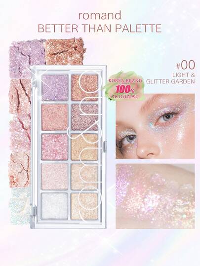 Rom&nd Romand Better Than Palette 00 LIGHT & GLITTER GARDEN Eyeshadow Palette, Natural Daily Makeup Shades, Easy To Blend, Pigmented Colors, Velvet Texture With Matte And Shimmer Finishes, High Color Payoff, Long-Lasting, Korean Cosmetics, 6g/0.21oz