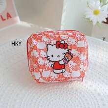 1 pieza Bolsa de cosméticos mini de estilo kawaii de Sanrio, neceser portátil y lindo para maquillaje, juguetes, almacenamiento de viaje, organizador de maquillaje de gran capacidad para lápiz labial, brochas, cuidado de la piel, teléfono, monedas, artículos pequeños, para el hogar, regalo, vacaciones, Halloween, Navidad, estilo bohemio