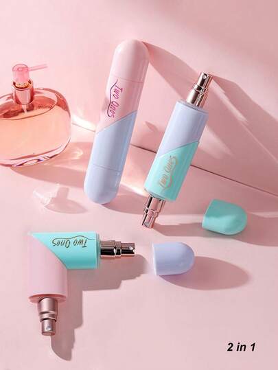 1pc/2pcs 5ml+5ml Macaron Dual Color Pastel Dual-Head 2-In-1 Perfume Refillable Bottle, Macaron Heart Shaped Spray Bottle, Gift, Portable For Travel