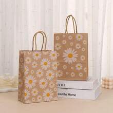 8pcs/Set 21*15*8CM Kraft Paper Floral Print Gift Bags, Suitable For Birthday Party, Home Party Gifts Packaging, Decoration'