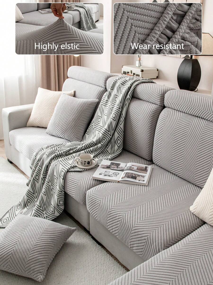 1pc Stretch Sofa Cover, Non-Slip Full Coverage Sofa Seat Cover, Suitable For All Seasons, Fabric Thickened Sofa Slipcover, Machine Washable, Dust-Proof, Pet-Friendly, Decorative Sofa Protector, Adjustable For Corner Sofa, Bedroom, Office, Living Room, L-Shaped Sofa And 1/2/3/4 Seater