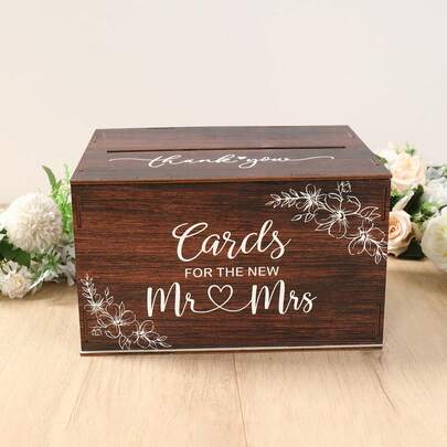 1Set Wooden Wedding Card Box Sign-In Box, Mr. & Mrs. Card Design Multifunctional Wedding Bride Holder Box For Wedding Party Decoration Anniversary Braidal Shower Party Supplies,Cards Storage Box, 30*23*18cm Summer Birthday Gifts Beach Back To School School Supplies Room Decor