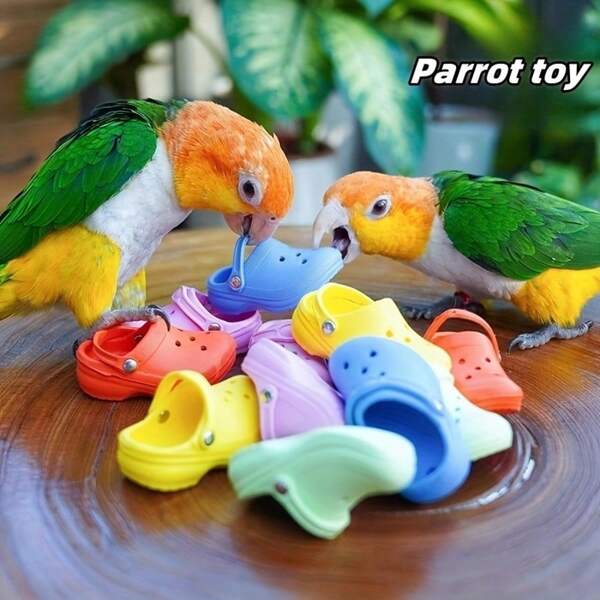 5 Stücke Papagei Kau Spielzeug Hausschuh Modell Vogel Spielzeug geeignet für Frühling und Sommer Vögel zum Zähne schleifen, Zähne reinigen, Entlastung vom hohen Schlachtverlust, klar, pädagogisches Vogel Spielzeug, Trainings-Spielzeug aus Silikon, Farbauswahl zufällig