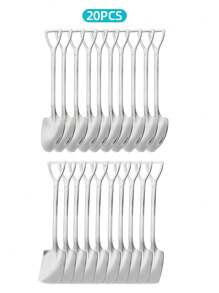 5/10/20pcs Stainless Steel Silver/Golden Finish Spoons Set, Shovel-Shaped Spoons For Digging Watermelon/Tea/Dessert/Cake/Stirring/Fruit/Ice Cream, Kitchen Tableware Set, Cutlery Set, Perfect For Home, Kitchen, Bar, Restaurant, Wedding, Birthdays, New Year, Halloween, Christmas, Easter, Valentine's Day, Thanksgiving Celebrations, And Other Festive Parties, Christmas Gift, Gift Givings-Party , Dishwasher Safe