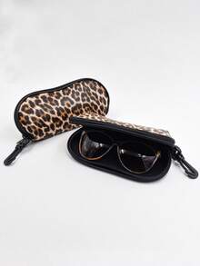 1 buah Kotak Kacamata Lembut Motif Leopard Cokelat & Hitam, Kotak Kacamata dengan Pengait - MultiWarna - View 9