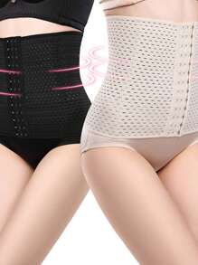 1pc Women's Adjustable Buckle Waist Belt, Breathable Hollow Out Waist Trainer Cincher Shapewear Corset, 3 Rows Of Buttons