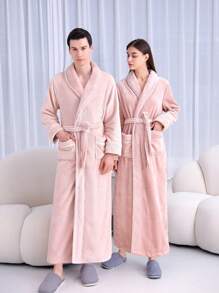 1pc Autumn/Winter Extended Thick Flannel Bathrobe, Elegant Adult Flannel Bathrobe, Summer,Holiday Home Bathroom Decor