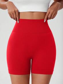 1pc Women Solid Color Yoga Compression Shorts, Outdoor Sports Shorts