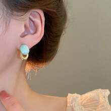 1 对优雅简约水滴和珠子可翻转耳钉，适合春夏季 - 豆豆耳環 - 查看 11