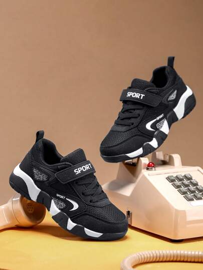 1 Pair Unisex Kids Classic Lightweight Breathable Mesh Casual Sports Shoes With Strap, Suitable For Running, Daily Wear, School