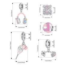 WOSTU 1pc 925 Sterling Silver Pink Girl Style Fitness Equipment Series Pendant Pink Volleyball Dumbbell Headphones Tennis Design Beads Bow Spacer Beads Pendant Fit For Women Original Bracelet Fine Jewelry Gift