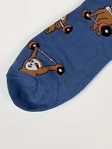 1 Pair Sloth Graphic Men's Mid-Calf Socks, Autumn - Multicolor - View 5