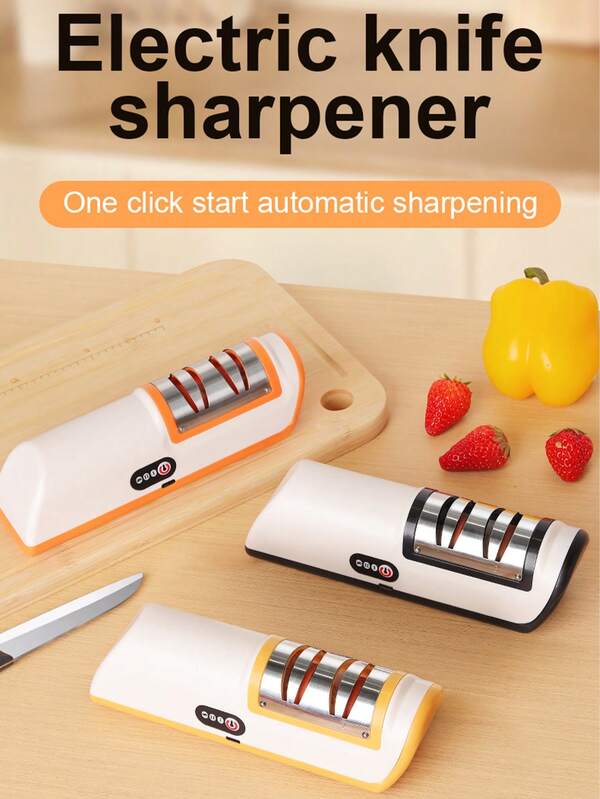 Professional USB Rechargeable Electric Knife Sharpener, Second Level Knife Sharpener With A 20 Degree Straight Edge, Used For Polishing Kitchen Knives, Suitable For Chef Knives, Slicing Knives, San De Knives, Peeling Knives, Kitchen Knife Sharpeners, Kitchen Tools, Kitchen Accessories, Automatic Adjustable Rechargeable Knife Sharpener, Household Fast Knife Sharpener, Kitchen Tool Grinder, USB Electric Knife