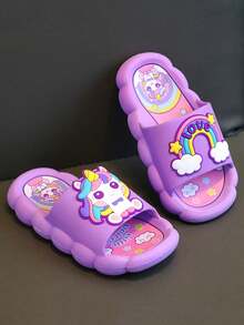 1 Pair Kids Summer Little Horse Design Cartoon Cute Slippers, Girls Toddler Soft Bottom Non-Slip Indoor Outdoor Beach Princess Slides, Suitable For Summer - Pink - View 11