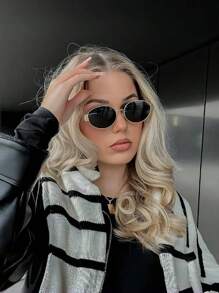 1 pieza Gafas de moda vintage de metal con forma ovalada personalizadas para mujer, accesorio elegante para el verano, la playa, vacaciones, al aire libre, viajes, con estilo vintage de montura ovalada para usar con atuendos, de vuelta al colegio