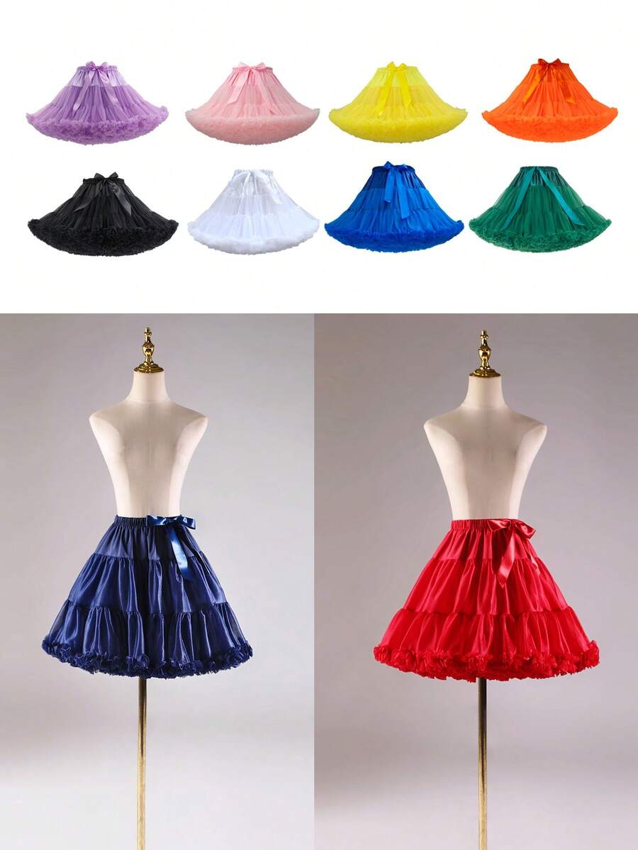 全新加厚超蓬松云朵洛丽塔衬裙，蕾丝分层迷你衬裙，棉花糖云朵风格薄纱衬裙，柔软透明面料，带领结，适用于婚礼、派对、角色扮演、舞蹈，多种颜色可选 - 多色 - 查看 1