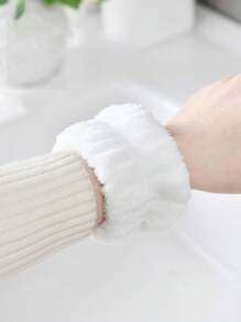 2pcs Solid Bath Wrist Band, Simple Plain Color Absorb Water Wristbands For Washing Face Hair Accessories