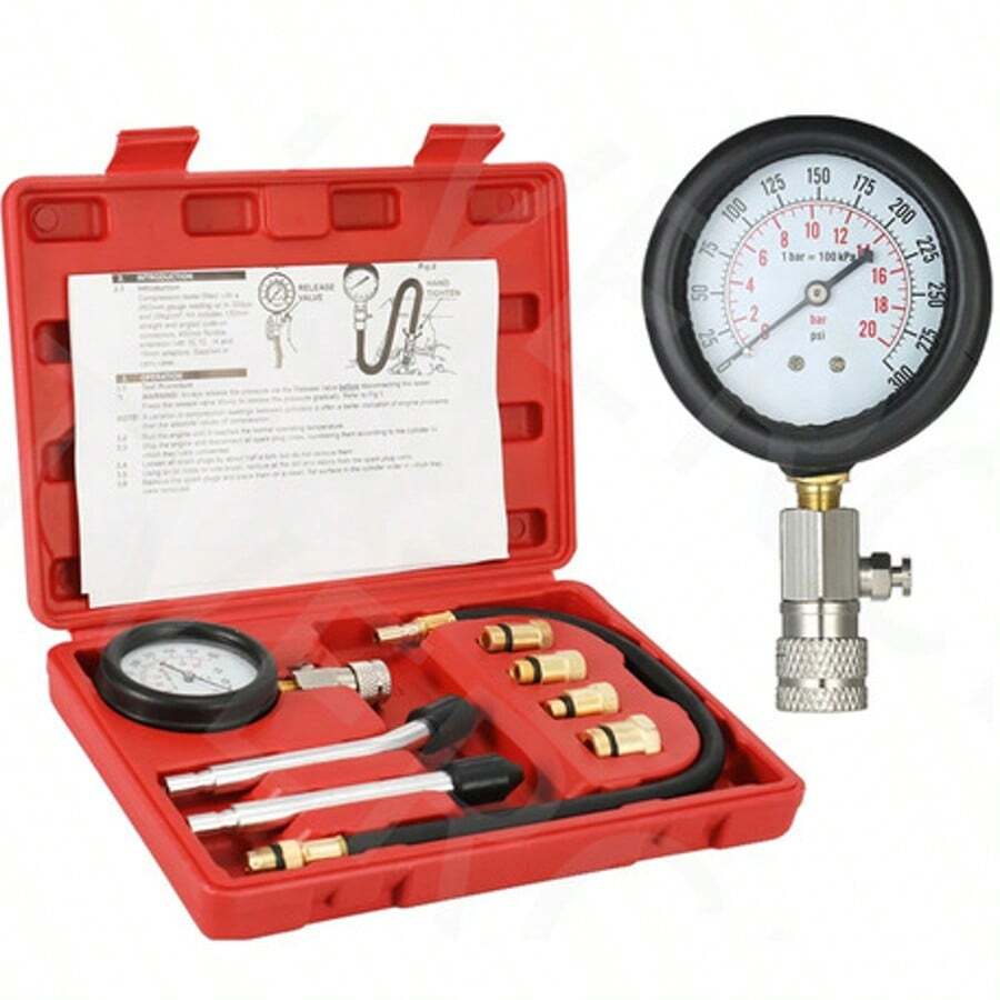 Medidor Compresión Cilindros Motor Kit Compresómetro Auto - Negro - Ver 1