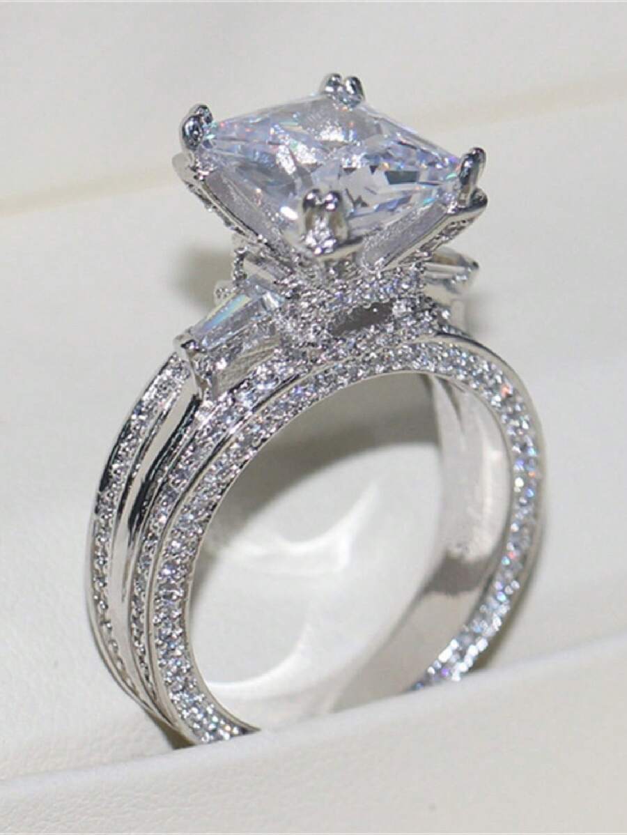 1 pieza Anillo de lujo con circonita cúbica para mujer para boda, compromiso, fiesta, joyería, regalo del Día de San Valentín