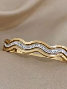 1 buc brățară cu valuri de mare pentru femei, brățară elegantă din oțel inoxidabil, stivuibilă, cu manșetă, cadou de zi cu zi pentru petrecere, bijuterii, ziua mamei, vara, plaja