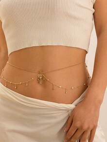 性感多层水晶腰链吊坠肚脐环夏季沙滩水钻肚脐穿孔吊坠腰链比基尼水晶肚脐链饰品女 - 彩色 - 查看 5