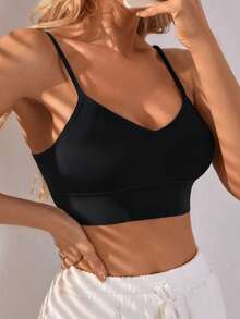 3 piezas Tops tipo camiseta de mujer, tops de sujetador sin costuras, estilo casual y cómodo, de cuello en V y sin alambres, en unicolor