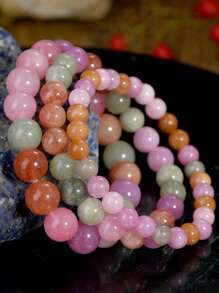 Pulsera de piedras naturales color rosa primaveral, set de pulsera de estilo bohemio con perlas de sunstone, cuarzo rosa y lepidolita, cadena de cristales de equilibrio energético para yoga, apta como regalo para mujeres