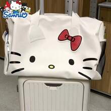 Sanrio Bolso de viaje de gran capacidad con lazo estiloso de Hello Kitty de Sanrio Fashion - Bolso cruzado de hombro elegante de poliéster para mujer, estampado de animal de dibujos animados, para mujer, bolso de graduación blanco para la escuela, accesorios escolares