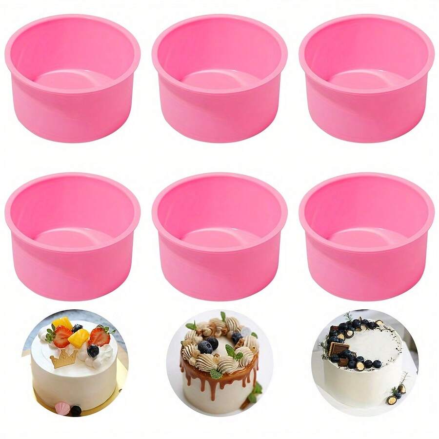 12/6/4/2/1件 4英寸硅胶迷你蛋糕模具、纸杯蛋糕模具、可重复使用的松饼模具、彩虹蛋糕模具、芝士蛋糕模具、慕斯甜点模具，适合户外使用、厨房、面包店、婚礼派对，必备甜点模具。