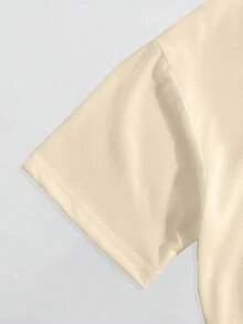 Áo phông họa tiết "Queen Of Hearts" dành cho nữ - Polyester màu mơ thường ngày, tay ngắn, cổ tròn, có thiết kế hình lá bài Cocktail sống động, phù hợp với mọi mùa - Màu be - Xem 4