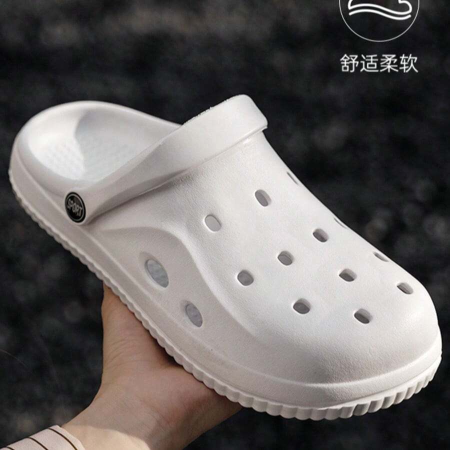 Men's Summer 2025 New Hollow Out Slides, Soft Sole Closed Toe Slippers, Fashionable Casual Beach Couple Sandals - White - View 1