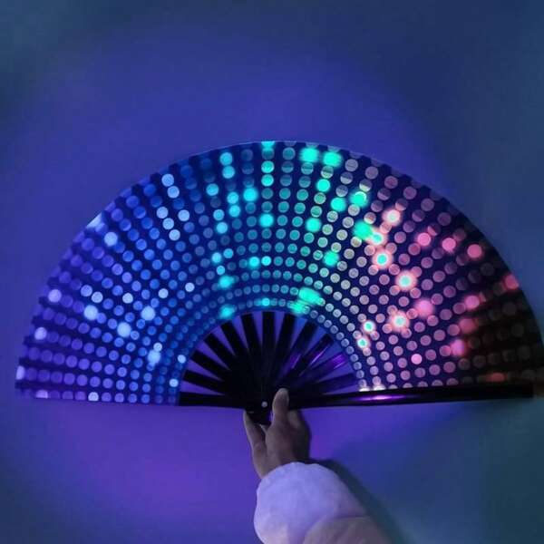 Folding Neon Tai Chi Fan Handheld Dot/Mushroom Print Silk Chinese Fan For Dancing Wedding Party Props Decoration