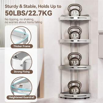 Corner Shower Caddy, 4 Tier Standing Shower Organizer With Soap Holder, Rustproof Stand Shower Shelves For Bathroom Shampoo Storage, Silver