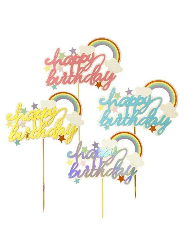 10pcs EVA Rainbow "Happy Birthday" Cake Toppers