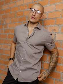 Men's Short Sleeve Shirt Elegant Casual Party Work - 淺灰色 - 查看 3