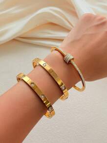 1pc Tainless Steel Bracelet For Men And Women Four Seasons Personalized Design Bracelet,Jewelry Gold Jewelry Jewelry Women Bracelets Accessories Women Stainless Steel Jewelry Bracelets For Women Western Jewelry Stainless Steel Simple Niche Diamond Set