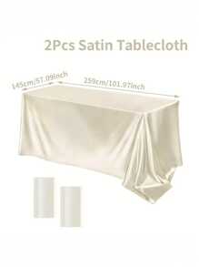 2 Pieces White Satin Wedding Tablecloth - Elegant Rectangular Polyester Table Cover 101.9 Inches X 57 Inches For Weddings, Birthdays, Halloween, Graduation Parties - Durable, Easy To Clean, Available In A Variety Of Colors, Wedding Dining Table Decorations, Christmas Decorations