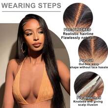 5x5 HD Lace Put On And Go Glueless Wig Human Hair Pre-Plucked, Pre-Cut Lace Glueless Wigs, No Glue Lace Front Closure Wig Straight, 220% Density, 28inch - Natural Black - 查看 6