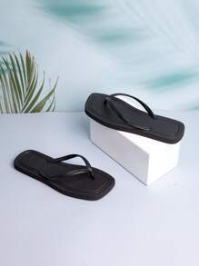 Sandalias tipo chanclas de mujer de unicolor, estilo casual y sencillo, apropiadas para uso en exteriores, playa, baño, con separador de dedos, para primavera/verano