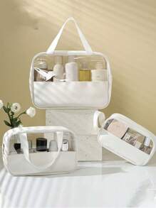 3pcs/1set Clear Toiletry Bag, Women Makeup Bag, Large Travel Cosmetic Organizer, Waterproof Toiletry Pouch For Bathroom, Dorm, Men, Women, Cruise, Beach Trip, Beach Accessories, Holiday Essentials, Summer Vacation Beach Essentials Back To School