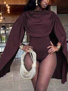 Body con pliegues para mujer, elegante y sexy, para verano - Marrón rojizo - Ver 5