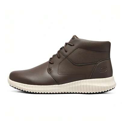 Skechers WORK MENS系列男士綁帶商務工作靴純色百搭耐穿休閒中幫皮鞋