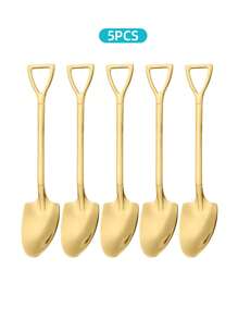 5/10/20pcs Stainless Steel Silver/Golden Finish Spoons Set, Shovel-Shaped Spoons For Digging Watermelon/Tea/Dessert/Cake/Stirring/Fruit/Ice Cream, Kitchen Tableware Set, Cutlery Set, Perfect For Home, Kitchen, Bar, Restaurant, Wedding, Birthdays, New Year, Halloween, Christmas, Easter, Valentine's Day, Thanksgiving Celebrations, And Other Festive Parties, Christmas Gift, Gift Givings-Party , Dishwasher Safe