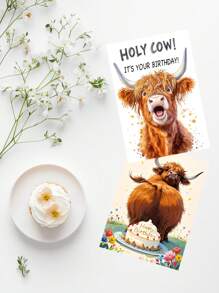 1 pezzo/2 pezzi Biglietti di auguri divertenti per il compleanno con mucca delle Highlands - Design ilare "Holy Cow!", ottimo regalo per gli amanti degli animali della fattoria, lui/lei, amici e familiari - cartoncino di alta qualità, piacevole al tatto, regalo per il padre/papà