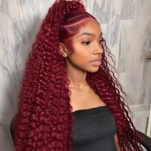 250 Density Deep Wave 99J Burgundy 13x4 Lace Frontal Wig Human Hair 13x4 Curly 30 Inch HD Lace Front Wigs Red Wine Water Wave - S99J - View 2