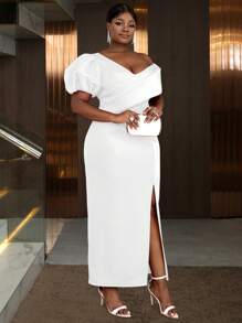 Sexy Women V-Neck Front Slit Cocktail Dress, For Birthday, Wedding Guest, Graduation, Dinner, Homecoming New Year Eve,